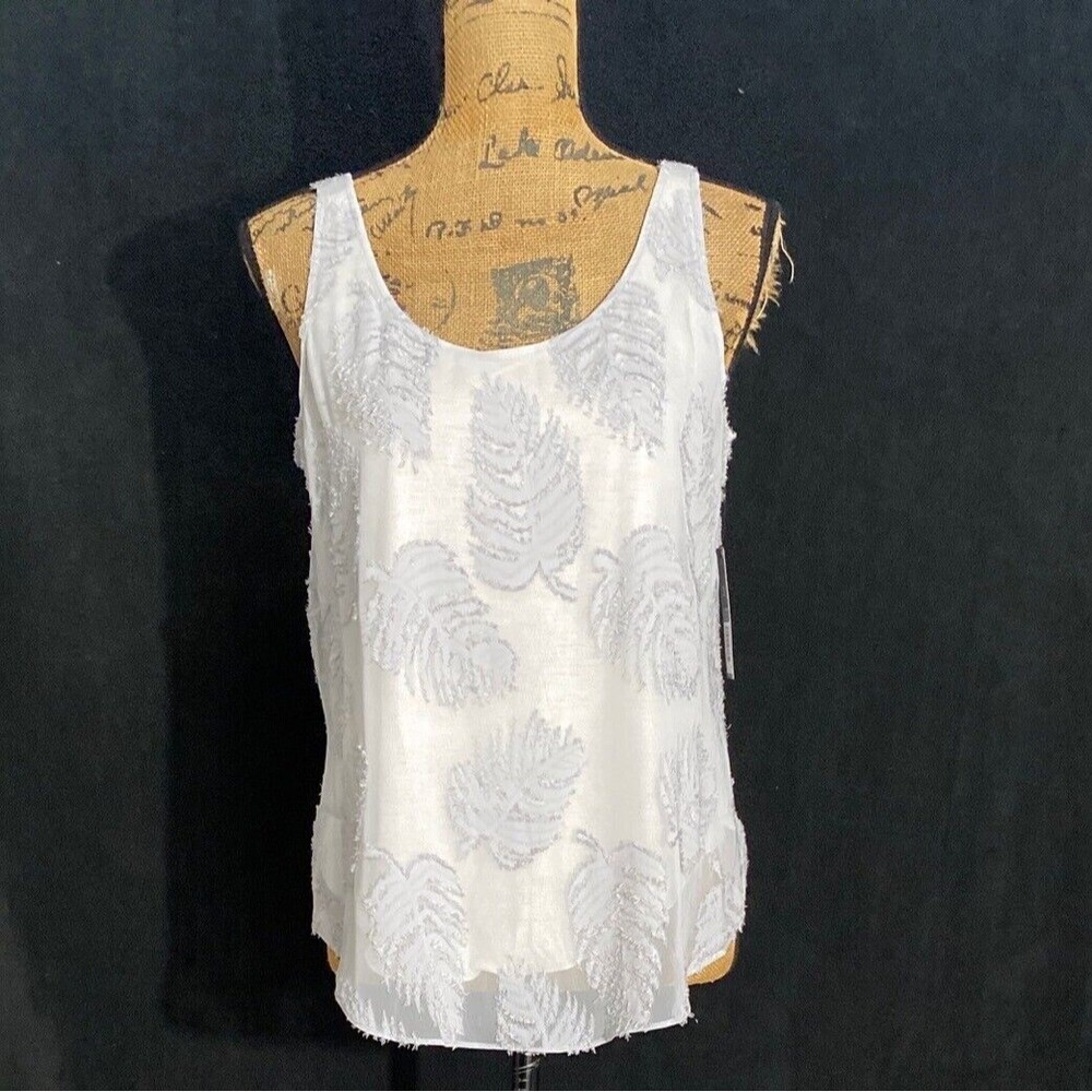 Nick + Zoe‎ S Tunic Top Chiffon Overlay Textured Smoke Gray Sleeveless Lined NWT